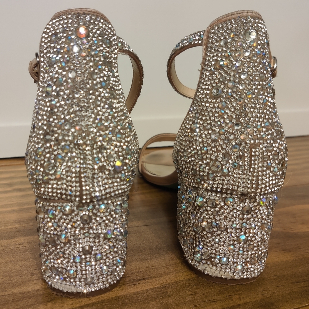 Kami Glass Rhinestone Ankle Strap Block Heel Sandals - Picture 4 of 10